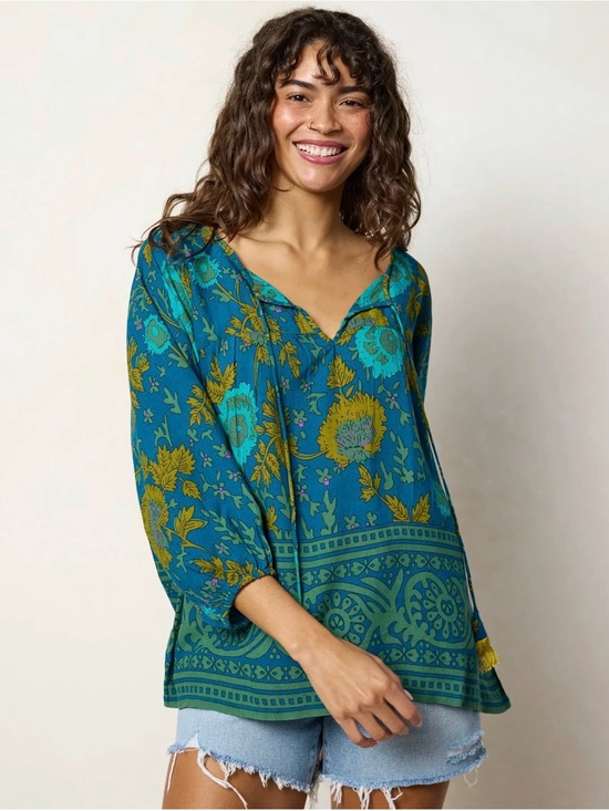NATURAL LIFE Tops - Natural Life Women’s Teal Boho Blouse Sz S-L